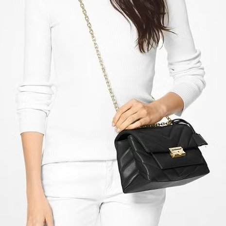 MICHAEL KORS 30H9UOEL6K Cece V形 山行紋路絎縫金屬皮革 斜背包 肩背包 鍊帶包 二手精品 Michael Kors 《夫妻的世界》韓素希同款-5