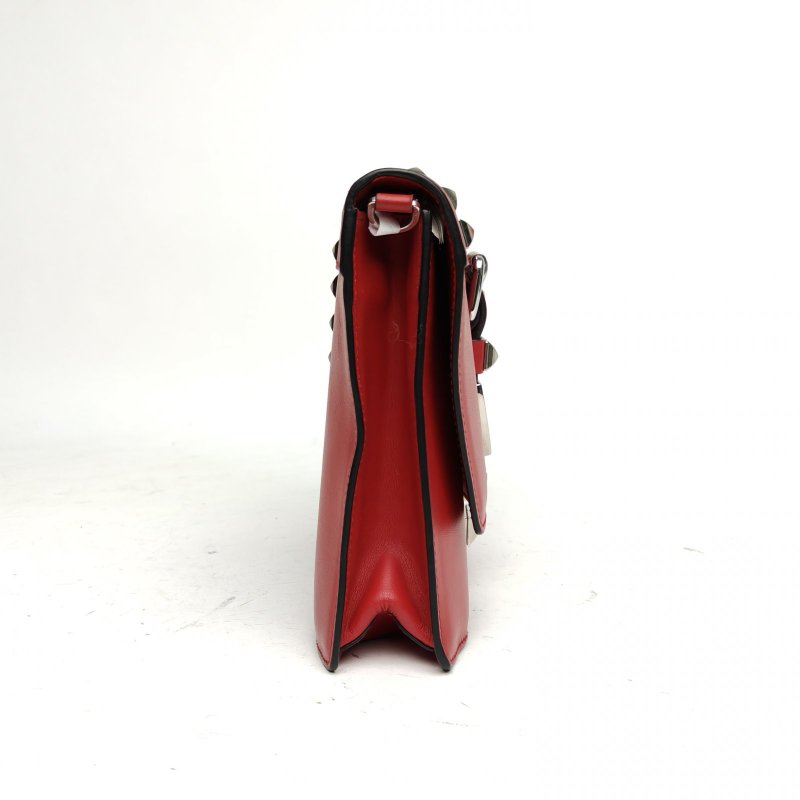 PRADA 紅色牛皮鉚釘斜挎包肩背包-3