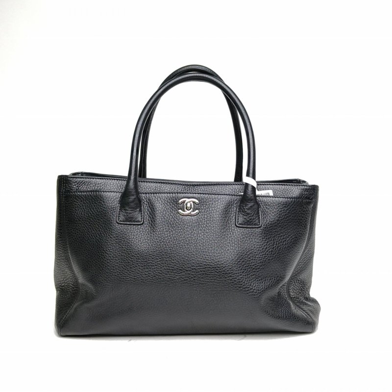 CHANEL Cerf托特包Tote大號黑色牛皮21開銀扣肩背包-0