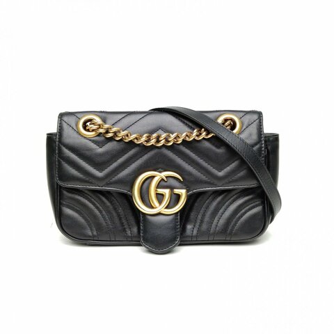 GUCCI GGMarmont肩背包Mini黑色牛皮金扣肩背包