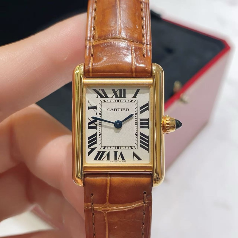 卡地亞坦克W1529856 黃金750小號石英女表-0