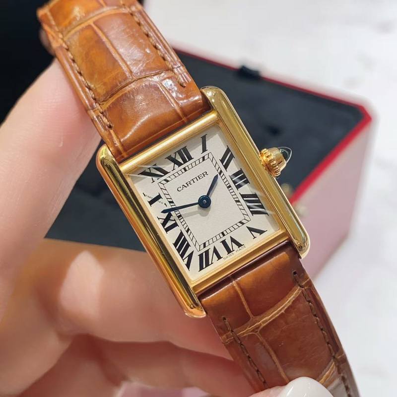 卡地亞坦克W1529856 黃金750小號石英女表-1
