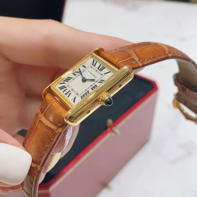 卡地亞坦克W1529856 黃金750小號石英女表-3