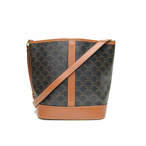 CELINE Triomphe凱旋門水桶包中號老花PVC金扣肩背包