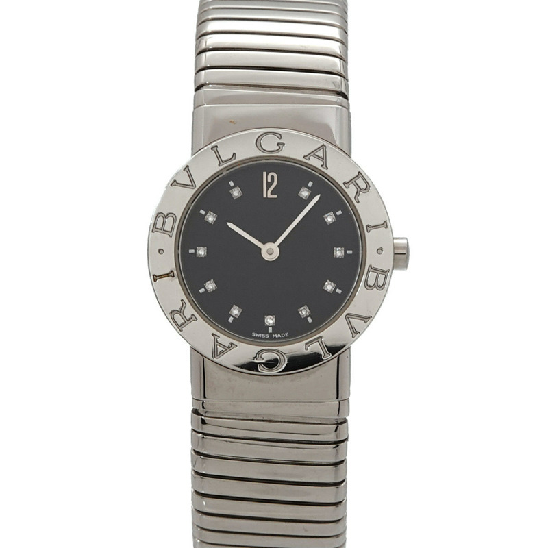 寶格麗 Tubogas BB262TS 11P 鑲鑽女錶 黑色石英錶-0