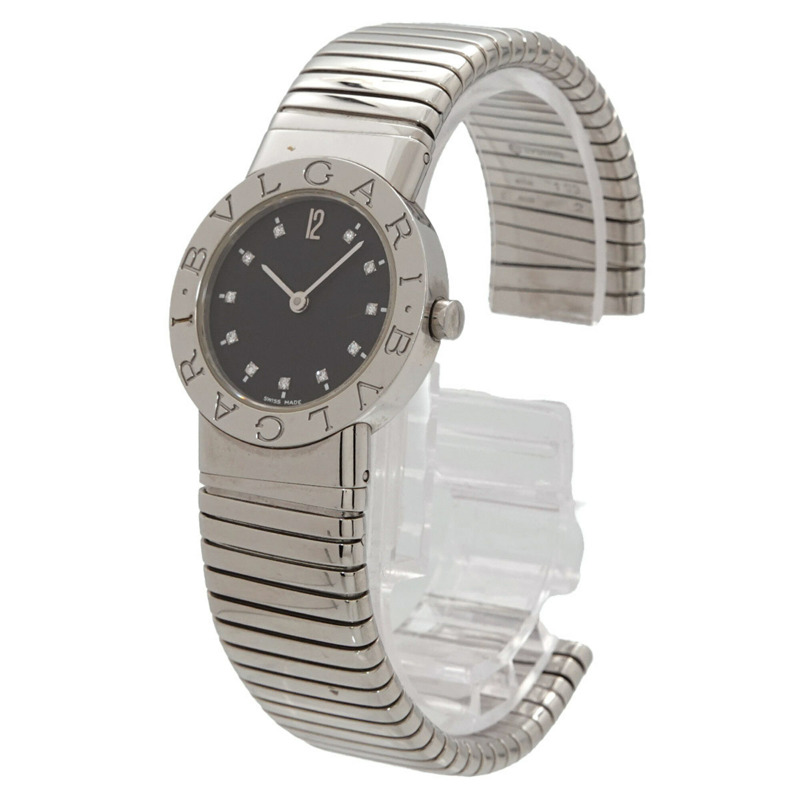 寶格麗 Tubogas BB262TS 11P 鑲鑽女錶 黑色石英錶-1