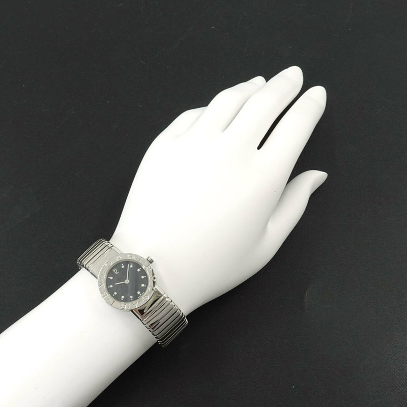 寶格麗 Tubogas BB262TS 11P 鑲鑽女錶 黑色石英錶-2