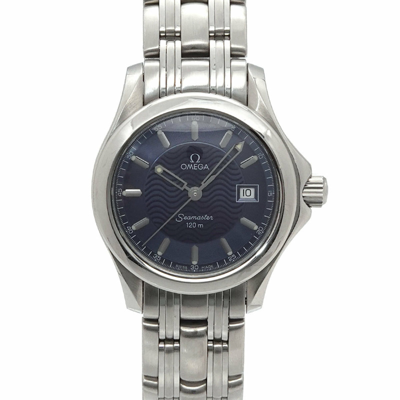 歐米茄海馬系列120公尺2571 81女錶，日期顯示，藍色錶盤，石英錶-0