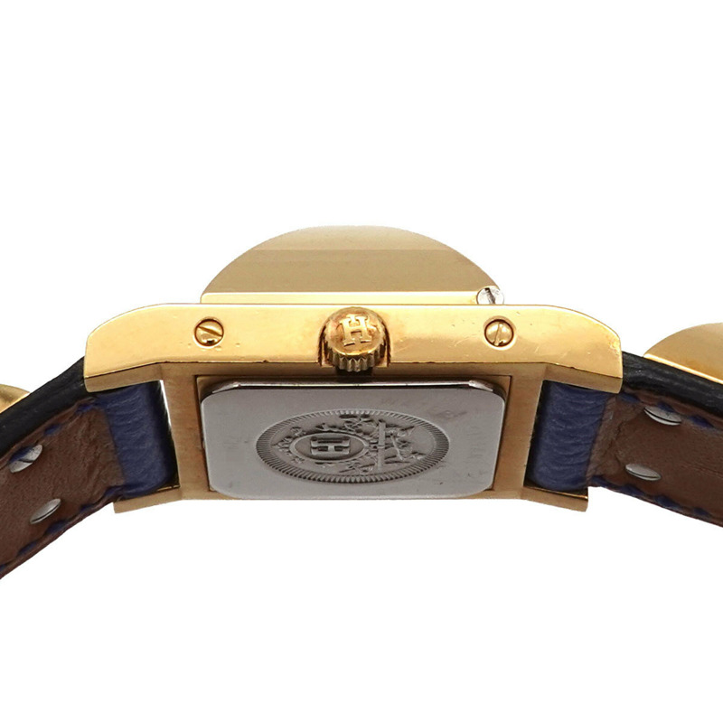 愛馬仕 Medor 女士腕錶，金字塔設計，金色鉚釘，白色和藍色皮革錶帶，石英機芯。-4
