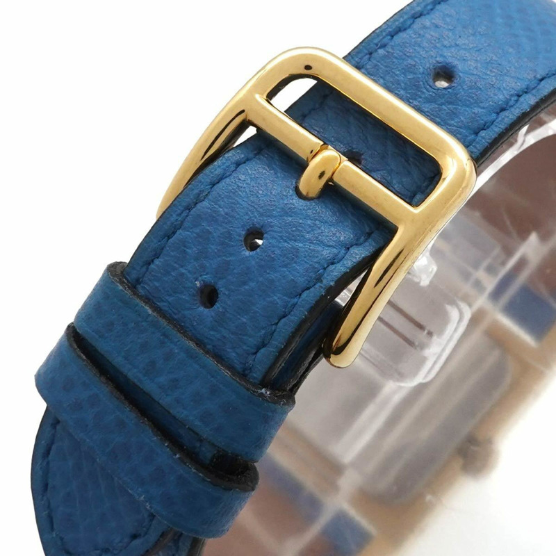 愛馬仕 Medor 女士腕錶，金字塔設計，金色鉚釘，白色和藍色皮革錶帶，石英機芯。-6