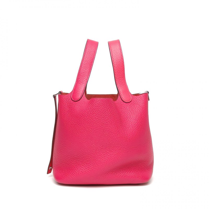 HERMES Picotin18菜籃子極致粉拼色TC皮Z刻銀扣肩背包-3