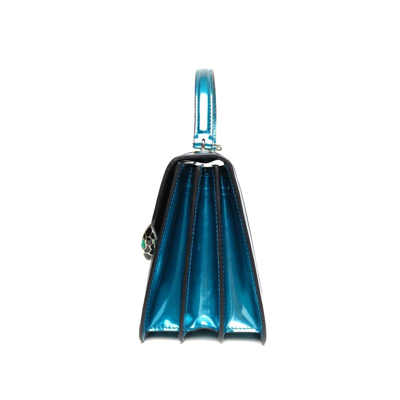 BVLGARI SerpentiForever風琴蛇頭包小號藍色漆皮肩背包-1