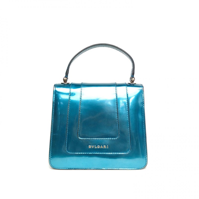 BVLGARI SerpentiForever風琴蛇頭包小號藍色漆皮肩背包-2