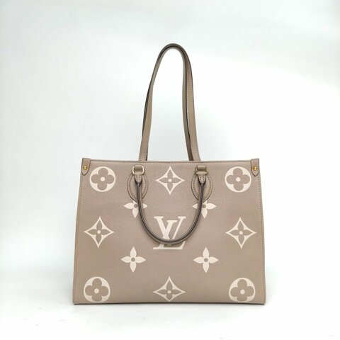 LOUIS VUITTON Onthego中號35大象灰牛皮晶片老花壓紋肩背包