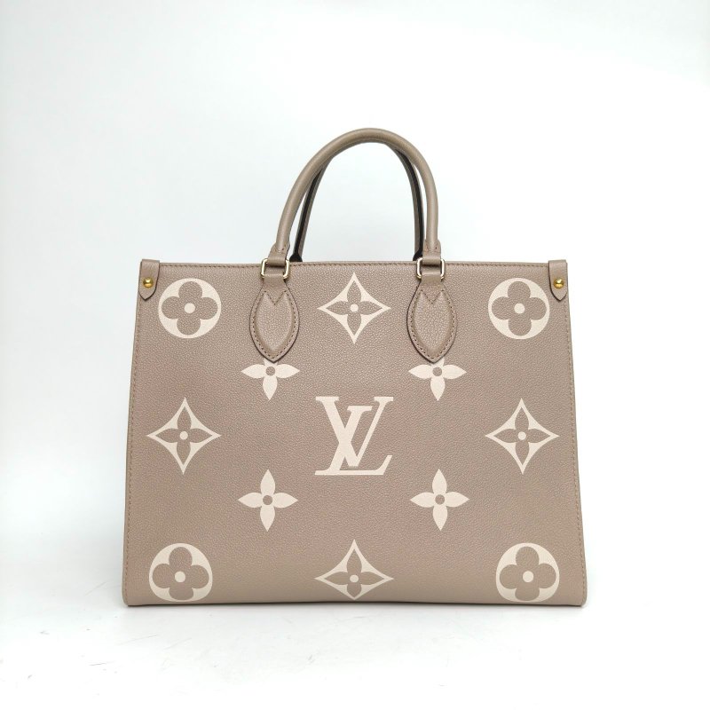 LOUIS VUITTON Onthego中號35大象灰牛皮晶片老花壓紋肩背包-2