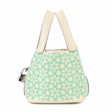 愛馬仕 Picotin Lock Micro Lucky Daisy 手提包，Swift 皮革，Nata Vert Blanc，U 印記。