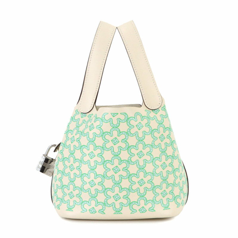 愛馬仕 Picotin Lock Micro Lucky Daisy 手提包，Swift 皮革，Nata Vert Blanc，U 印記。-0