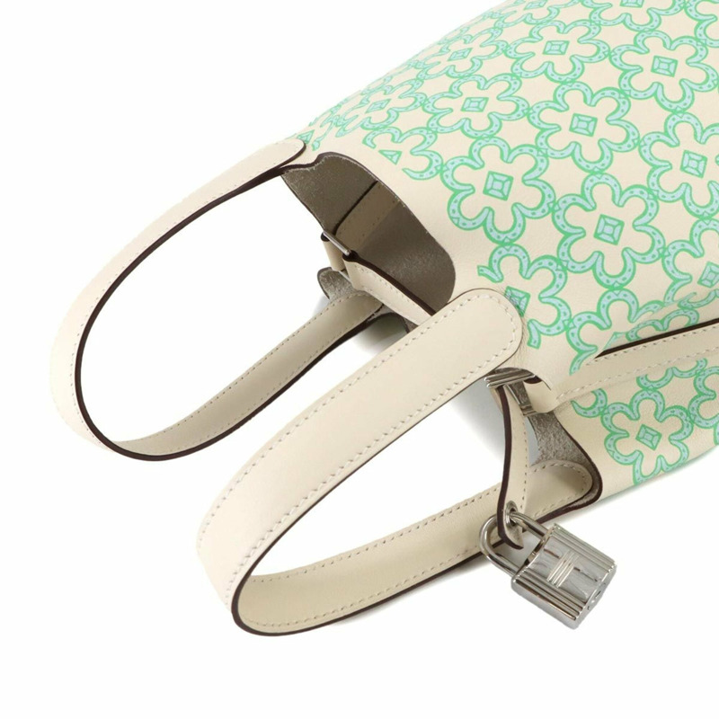 愛馬仕 Picotin Lock Micro Lucky Daisy 手提包，Swift 皮革，Nata Vert Blanc，U 印記。-3