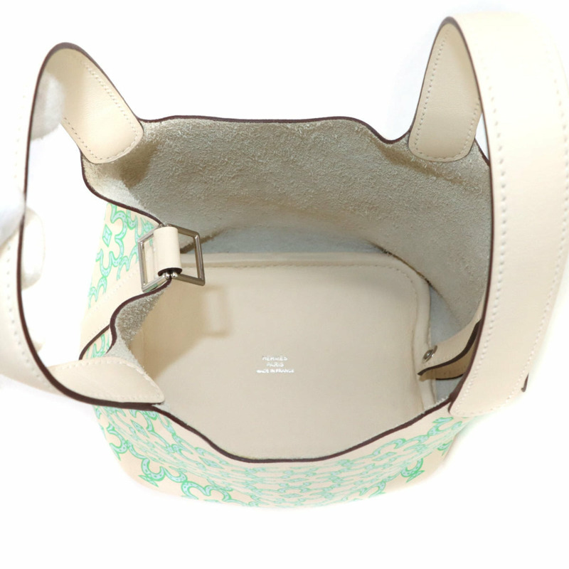 愛馬仕 Picotin Lock Micro Lucky Daisy 手提包，Swift 皮革，Nata Vert Blanc，U 印記。-4