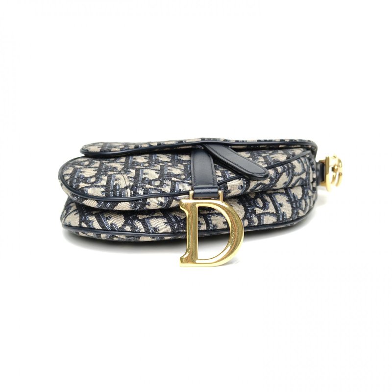 DIOR SADDLE馬鞍小號墨藍色帆布金扣2018Oblique印花肩背包-4