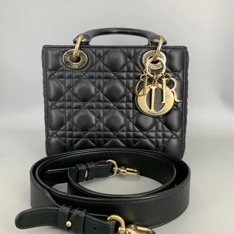 Dior 戴妃四格黑金羊皮