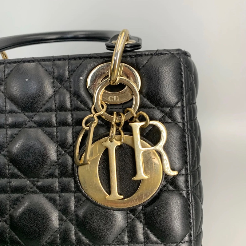 Dior 戴妃四格黑金羊皮-1