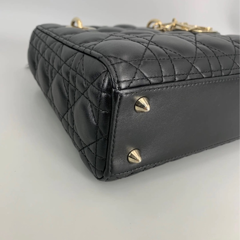 Dior 戴妃四格黑金羊皮-7