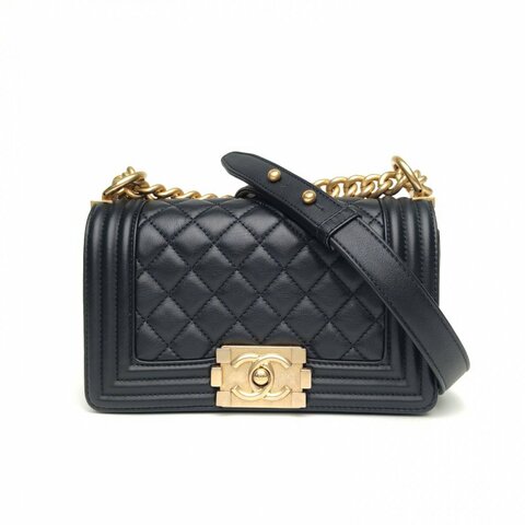 CHANEL Leboy小號20.5黑色牛皮29開金扣肩背包