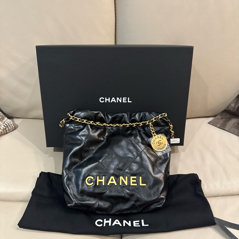 Chanel 香奈兒 22 bag mini/斜背包/黑金款/晶片款/全新全配-0