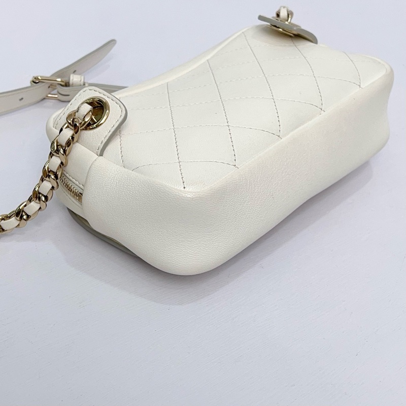 CHANEL/香奈兒 白金相機包鏈條腰包 26開有卡-4