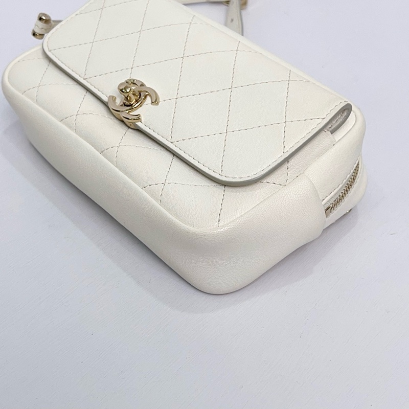 CHANEL/香奈兒 白金相機包鏈條腰包 26開有卡-7