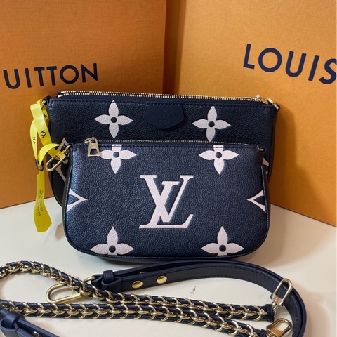 LOUIS VUITTON Multi Pochette Accessoires 壓紋老花鏈條 軟粒