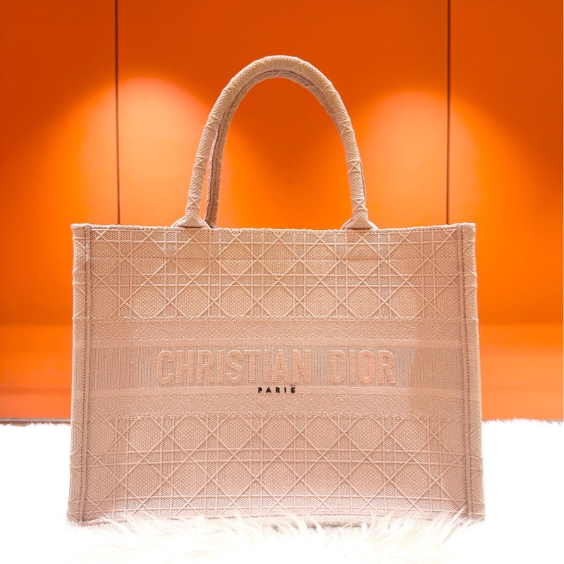 Dior/迪奧 Book Tote系列 中號 裸粉色 藤格紋 刺繡 托特包-0