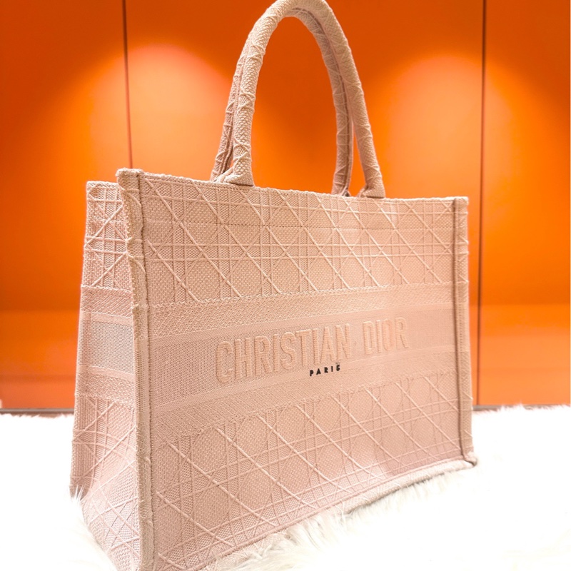 Dior/迪奧 Book Tote系列 中號 裸粉色 藤格紋 刺繡 托特包-2