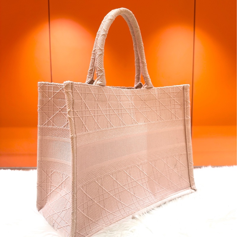 Dior/迪奧 Book Tote系列 中號 裸粉色 藤格紋 刺繡 托特包-3