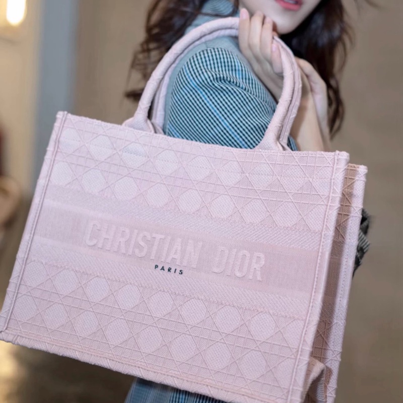 Dior/迪奧 Book Tote系列 中號 裸粉色 藤格紋 刺繡 托特包-5