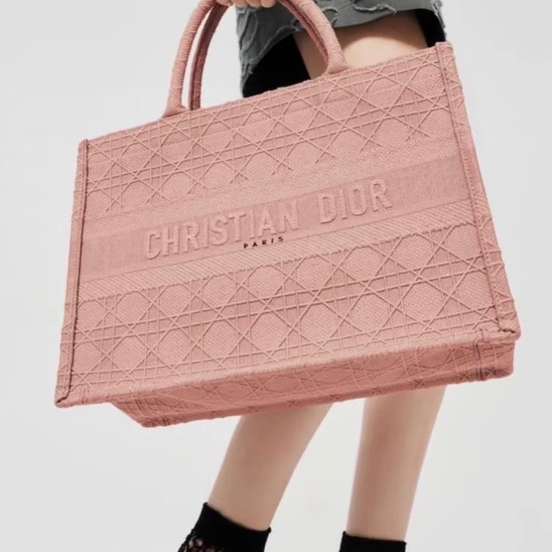 Dior/迪奧 Book Tote系列 中號 裸粉色 藤格紋 刺繡 托特包-6