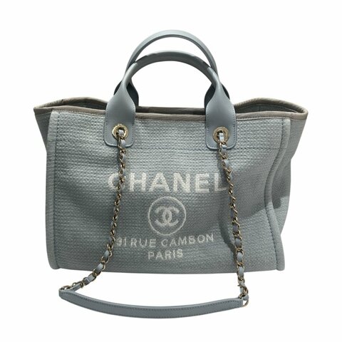 CHANEL 香奈兒 Deauville Tote 沙灘包 帆布 托特包 莫蘭迪色 銀釦