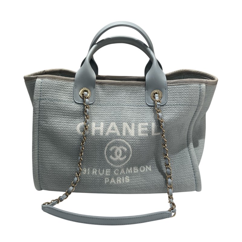 CHANEL 香奈兒 Deauville Tote 沙灘包 帆布 托特包 莫蘭迪色 銀釦-0