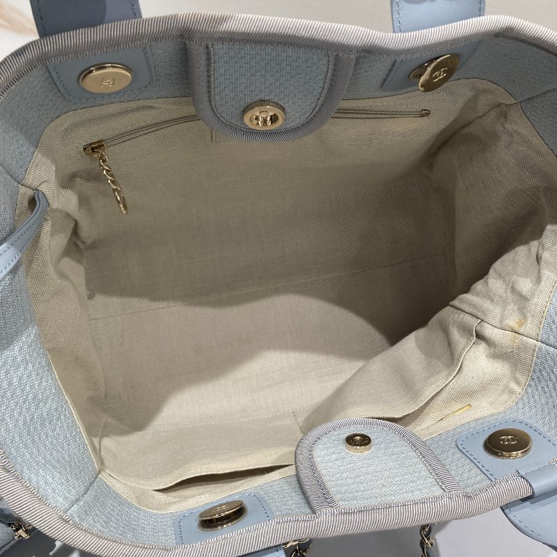 CHANEL 香奈兒 Deauville Tote 沙灘包 帆布 托特包 莫蘭迪色 銀釦-6