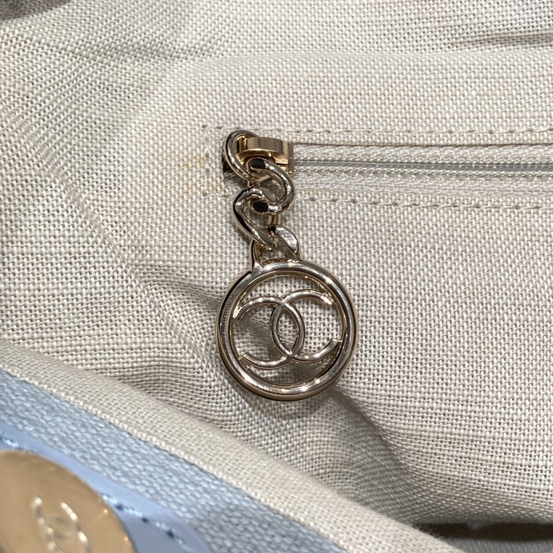 CHANEL 香奈兒 Deauville Tote 沙灘包 帆布 托特包 莫蘭迪色 銀釦-8