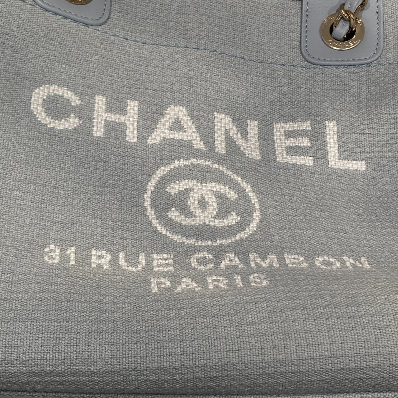 CHANEL 香奈兒 Deauville Tote 沙灘包 帆布 托特包 莫蘭迪色 銀釦-14