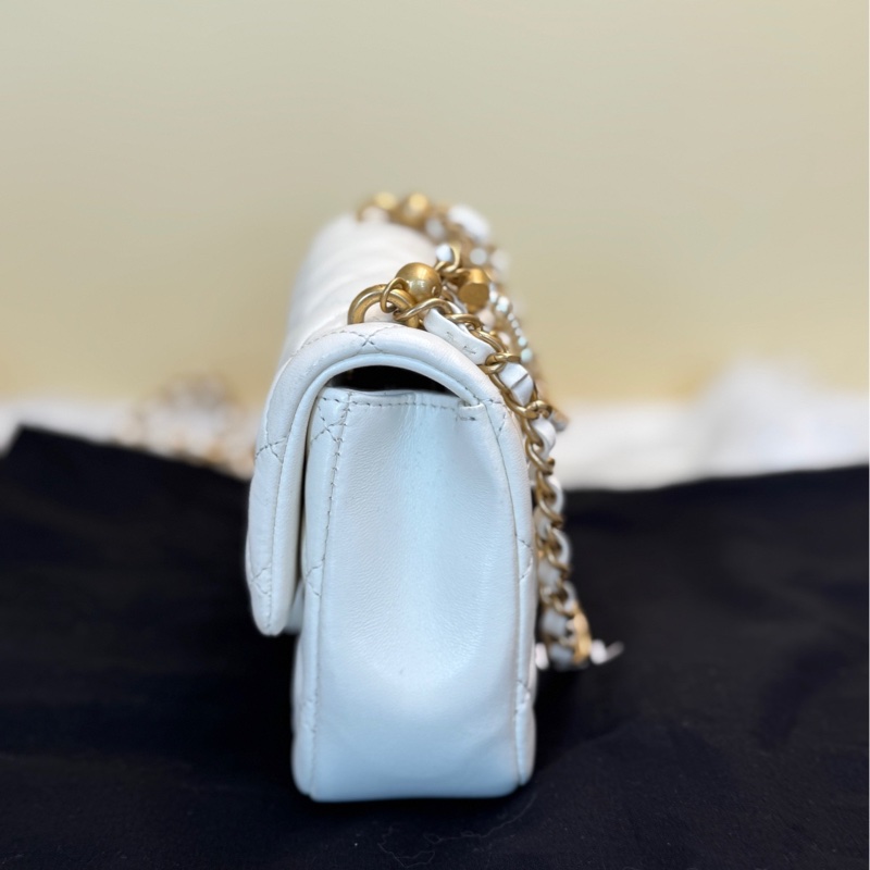 Chanel香奈兒白色珍珠 方胖子 珍珠鏈條 25B 芯片-1