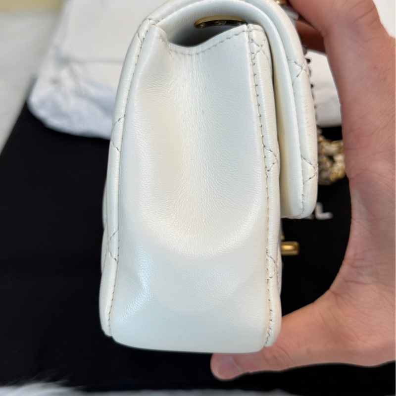 Chanel香奈兒白色珍珠 方胖子 珍珠鏈條 25B 芯片-3