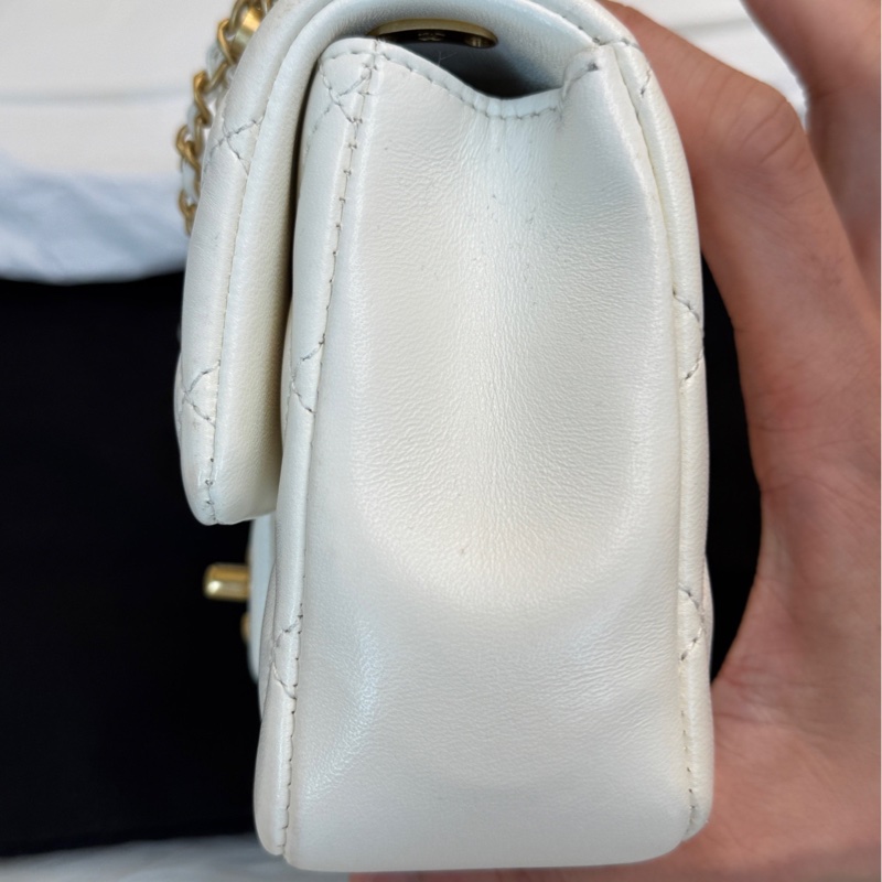 Chanel香奈兒白色珍珠 方胖子 珍珠鏈條 25B 芯片-4