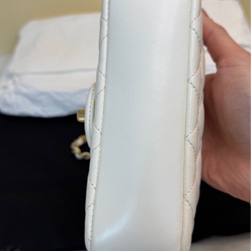 Chanel香奈兒白色珍珠 方胖子 珍珠鏈條 25B 芯片-5