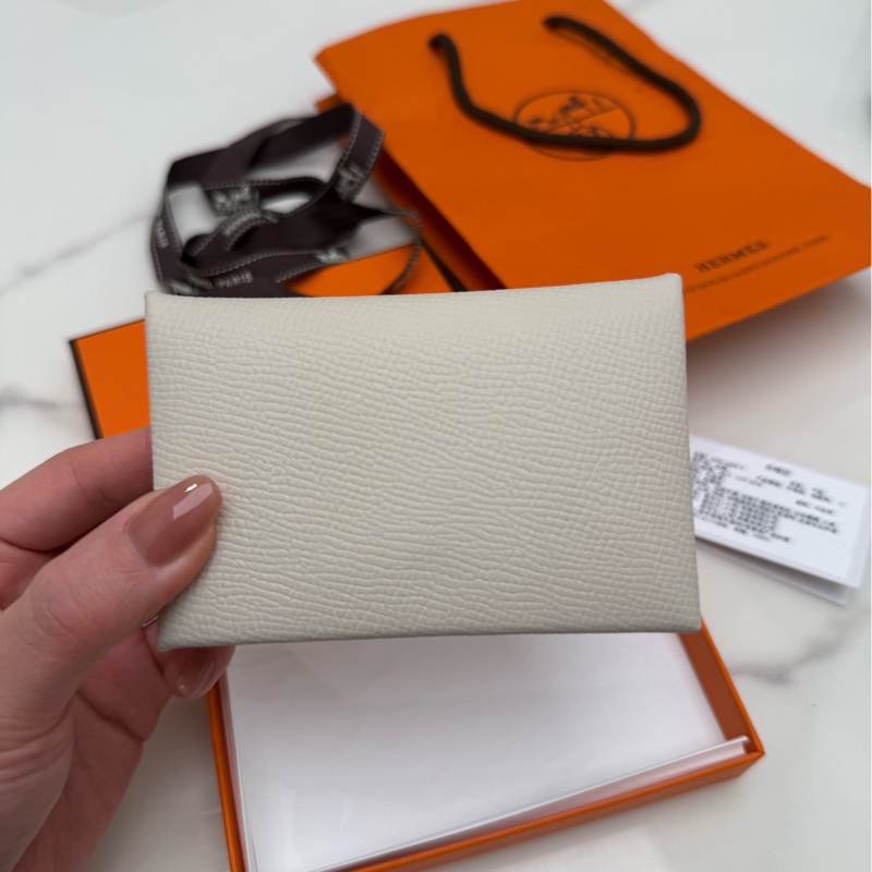 全新w刻24年Hermes愛馬仕奶昔白銀扣卡包 帶盒-1
