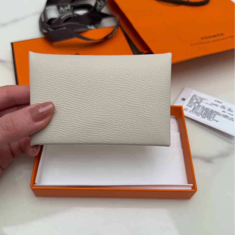 全新w刻24年Hermes愛馬仕奶昔白銀扣卡包 帶盒-2