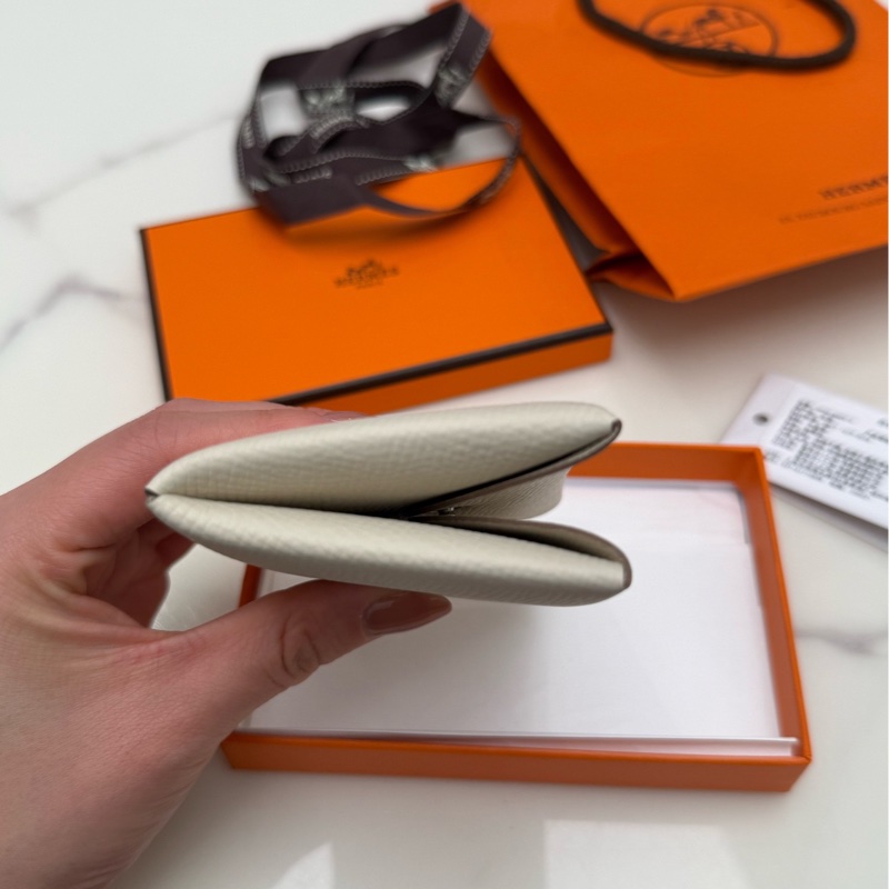 全新w刻24年Hermes愛馬仕奶昔白銀扣卡包 帶盒-4