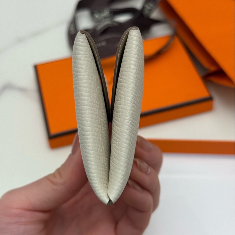 全新w刻24年Hermes愛馬仕奶昔白銀扣卡包 帶盒-6